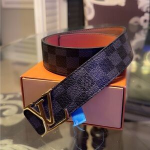 LV Reversible Checkered Leather Belt in Black and Brown